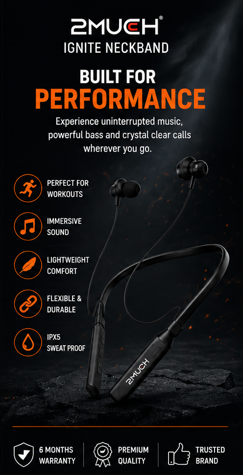 2MUCH IGNITE Wireless Neckband โ 35H Playtime | Deep Bass | Type-C Charging