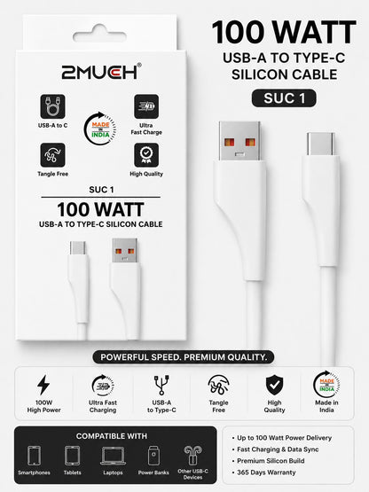 2MUCH 100W USB-A to Type-C Silicon Fast Charging Cable (SUC1)