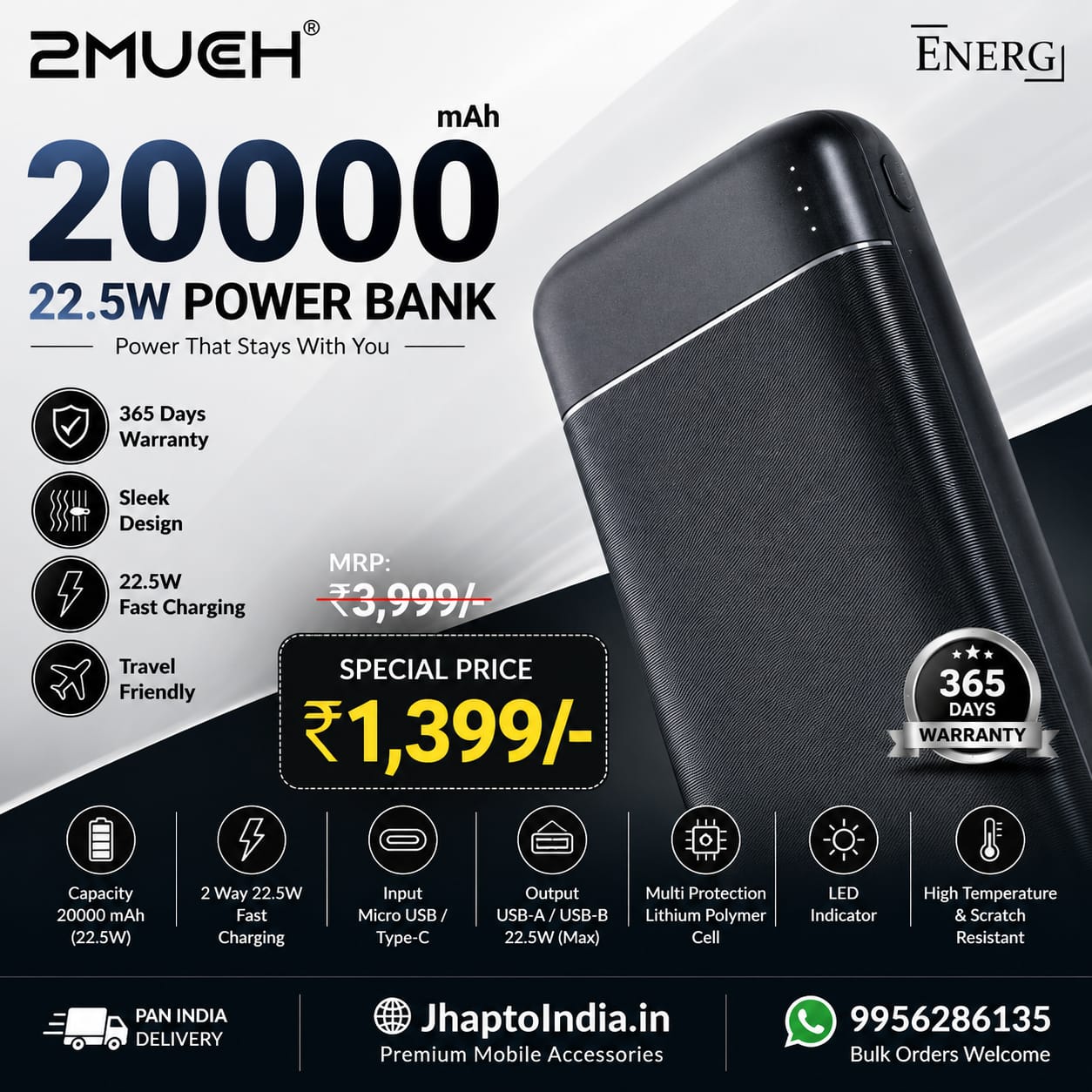 2Much EnerG TB-1557 20000mAh 22.5W Fast Charging Power Bank