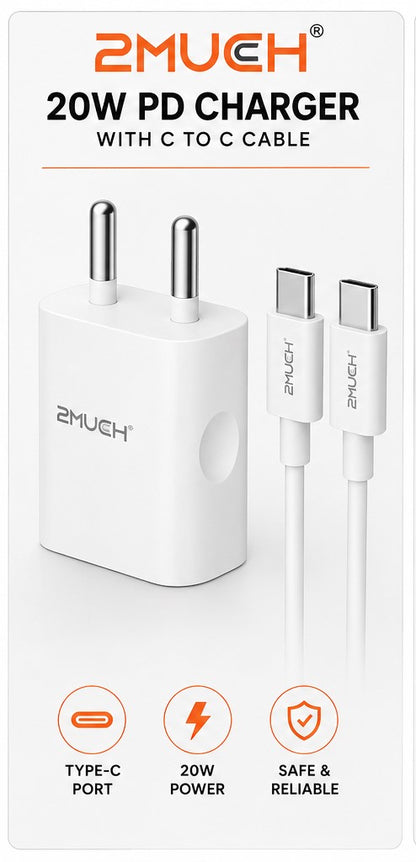 2MUCH A-20 20W PD Fast Charger with USB-C to USB-C Cable