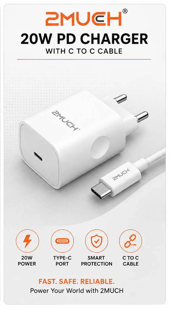 2MUCH A-20 20W PD Fast Charger with USB-C to USB-C Cable