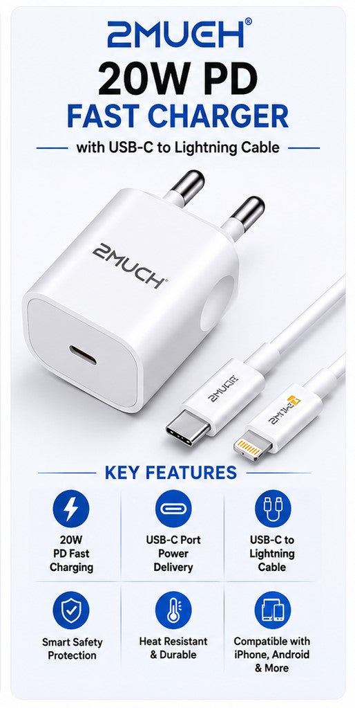 2MUCH AL-20 20W PD Charger with USB-C to Lightning Cable