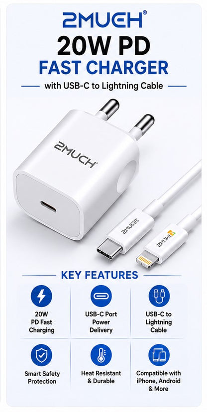 2MUCH AL-20 20W PD Charger with USB-C to Lightning Cable
