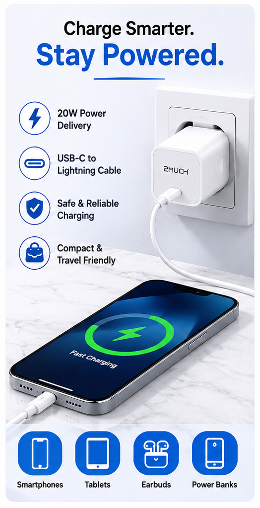2MUCH AL-20 20W PD Charger with USB-C to Lightning Cable