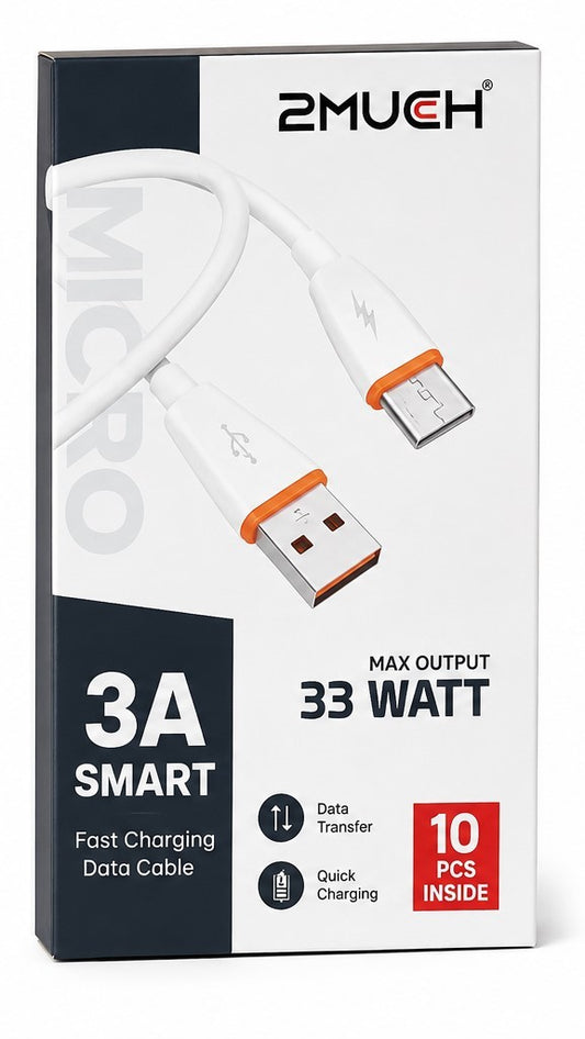 2Much 3A Smart Micro USB Fast Charging Data Cable 33W (10 Pcs Pack)
