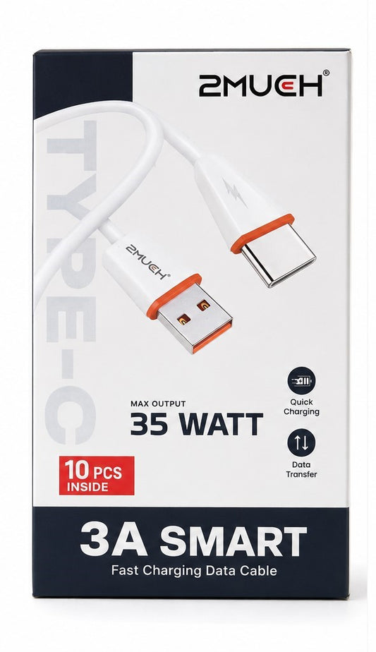 2Much 3A Smart 35W Type-C Fast Charging Data Cable (10 Pc Pack)