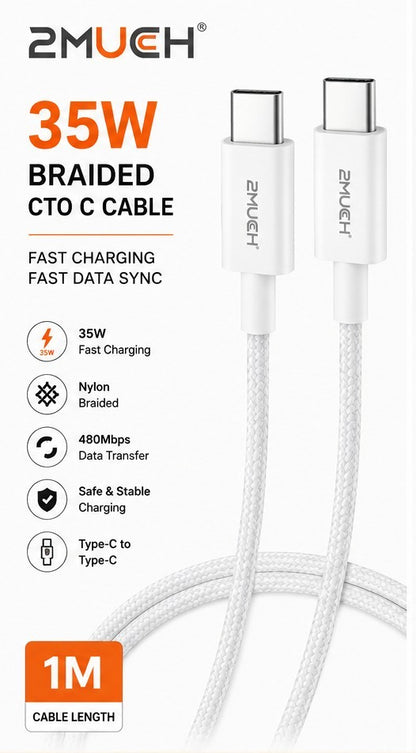 2MUCH CC-1 35W Braided USB Type-C to Type-C Fast Charging Cable (1 Meter)