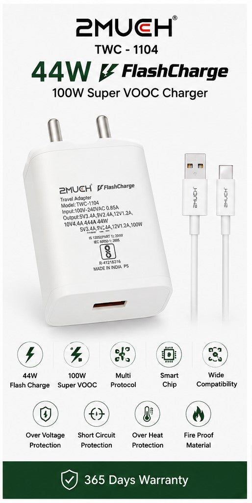 2MUCH 44W FlashCharge Fast Charger TWC-1104 | 100W Super VOOC Support