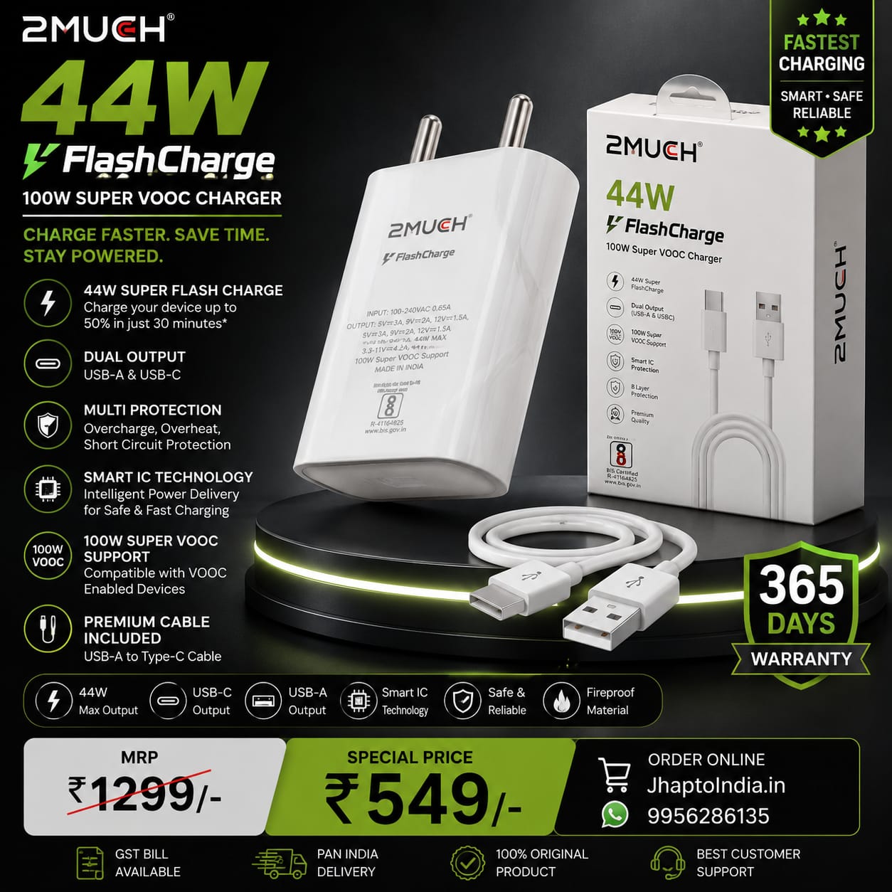 2MUCH 44W FlashCharge Fast Charger TWC-1104 | 100W Super VOOC Support