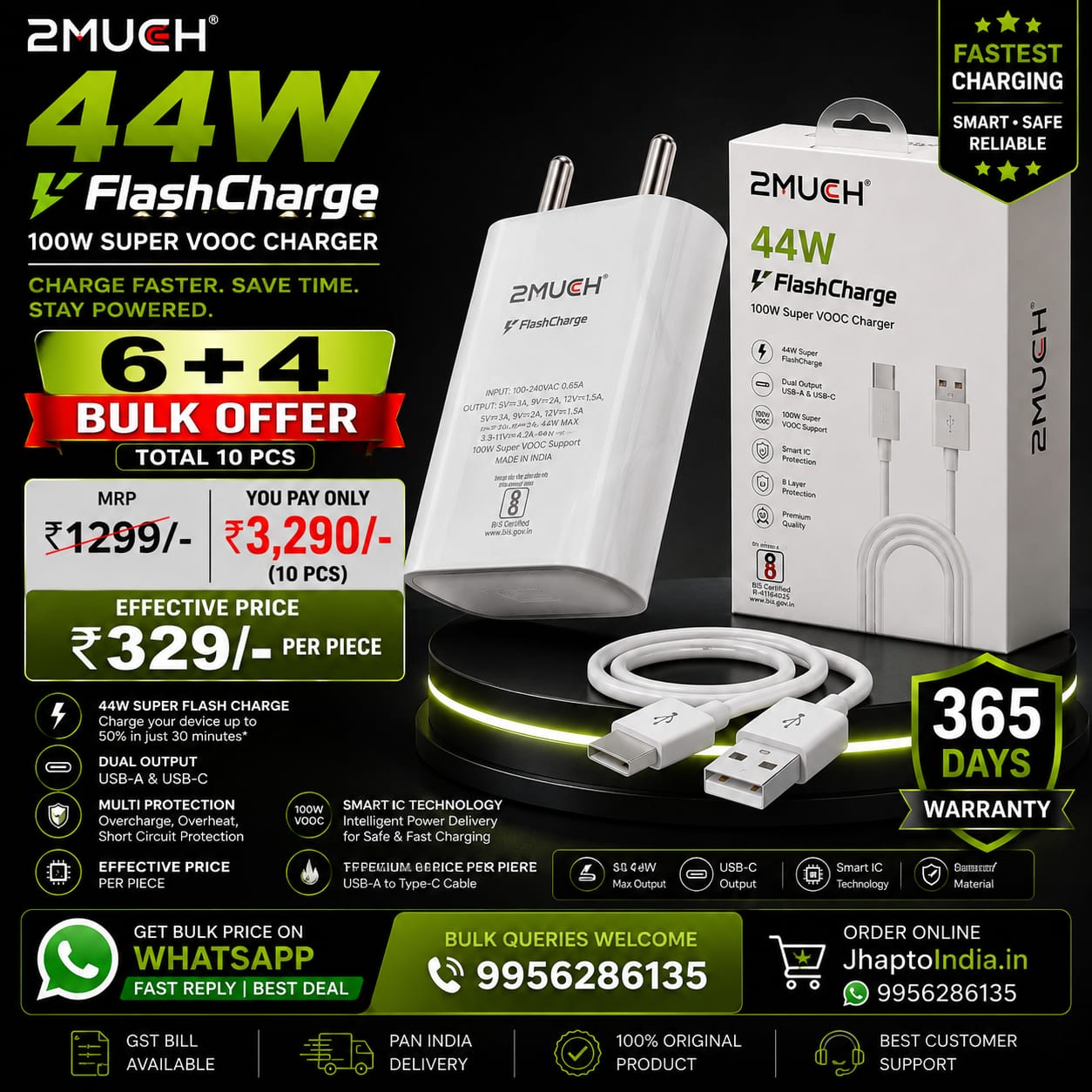 2MUCH 44W FlashCharge Fast Charger TWC-1104 | 100W Super VOOC Support