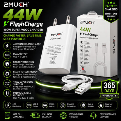 2MUCH 44W FlashCharge Fast Charger TWC-1104 | 100W Super VOOC Support