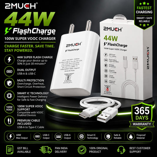 2MUCH 44W FlashCharge Fast Charger TWC-1104 | 100W Super VOOC Support