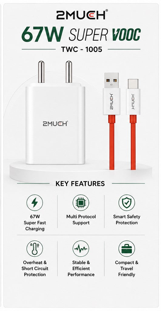 2MUCH 67W Super VOOC Fast Charger TWC-1005 | USB Fast Charging Adapter