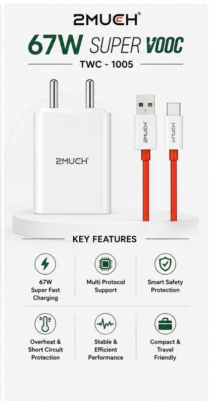 2MUCH 67W Super VOOC Fast Charger TWC-1005 | USB Fast Charging Adapter