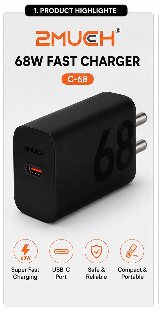 2MUCH 68W Fast Charger C-68 USB-C Super Fast Charging Adapter