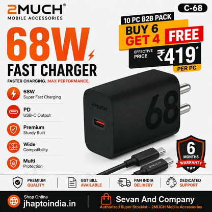 2MUCH 68W Fast Charger C-68 USB-C Super Fast Charging Adapter