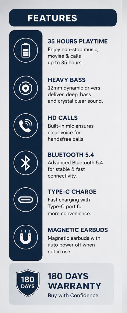 2MUCH ACTIVE Wireless Neckband – 35H Playtime | Deep Bass | Bluetooth 5.4 | Type-C Charging