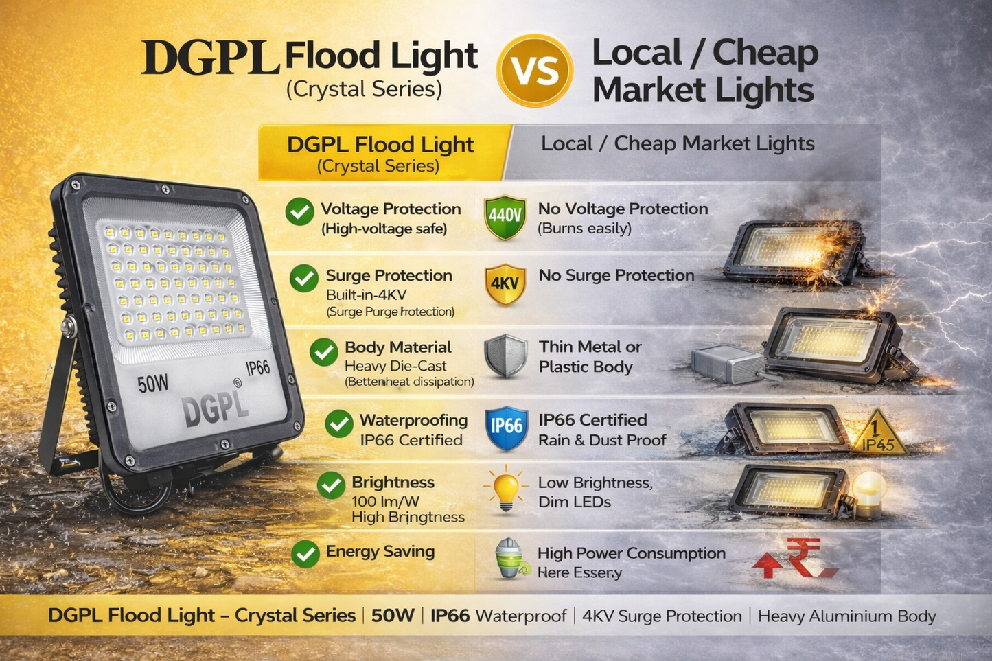 50W LED Flood Light for Outdoor & Parking | IP66 Waterproof