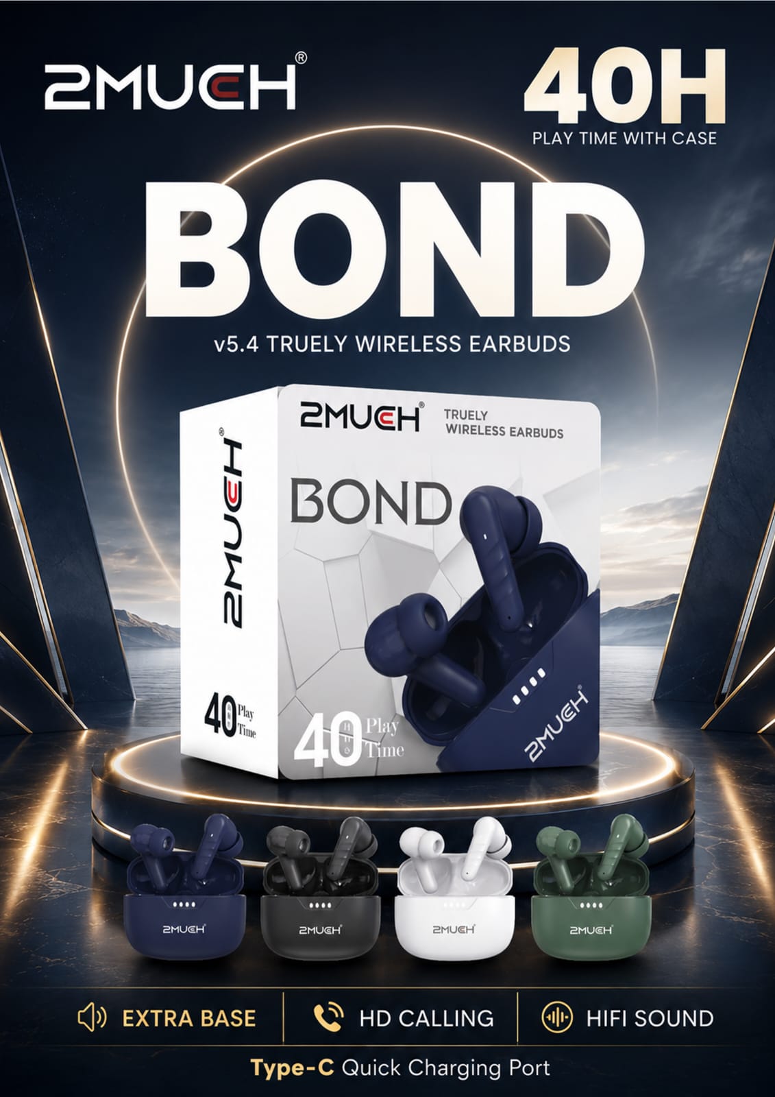 2MUCH Bond True Wireless Earbuds | Bluetooth 5.4 | 40H Playtime | Deep Bass Audio