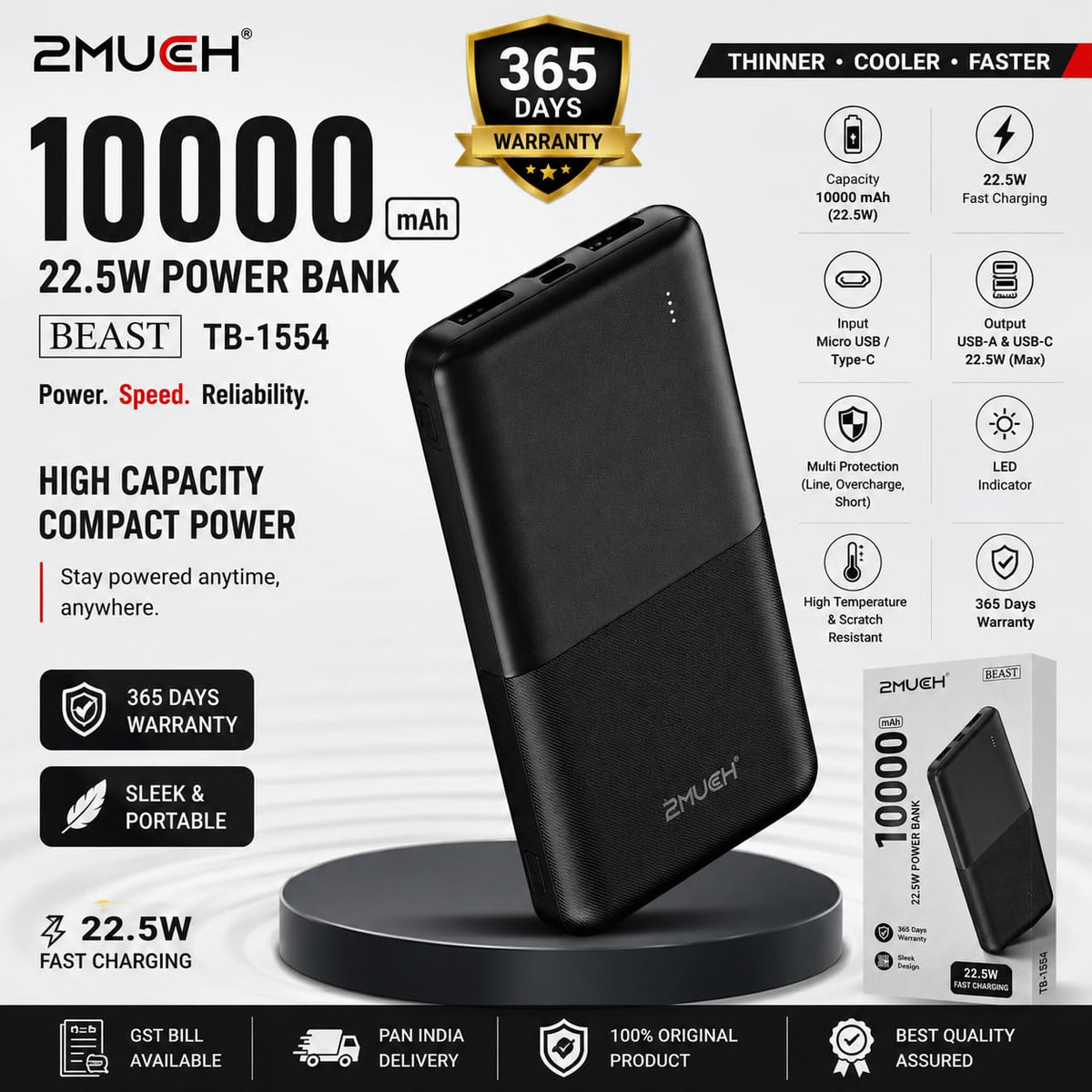 2Much Beast TB-1554 10000mAh 22.5W Fast Charging Power Bank