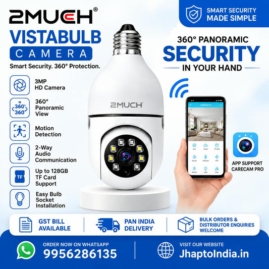 2Much Vista Bulb Camera with 360° Pan Tilt | 3MP WiFi Smart Security Camera | Carecam Pro App Support