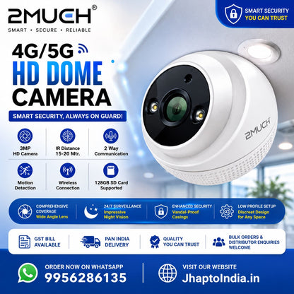 2Much 4G/5G HD Dome Camera with SIM Support | IP PRO App | 3MP Security Camera