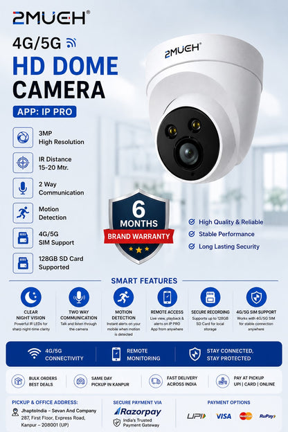 2Much 4G/5G HD Dome Camera with SIM Support | IP PRO App | 3MP Security Camera