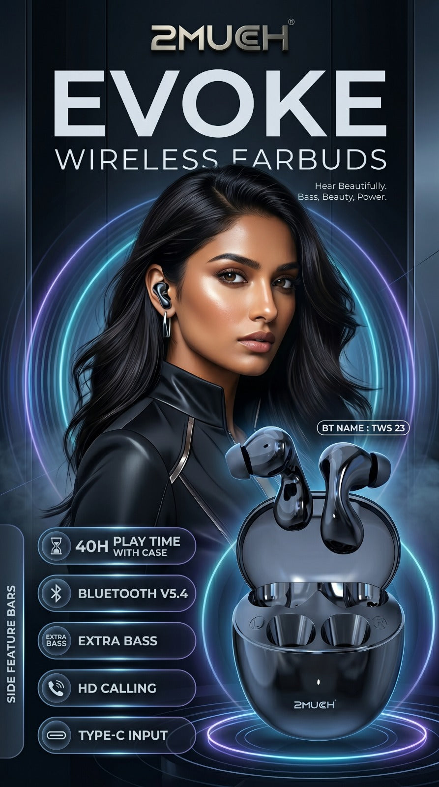 2Much Evoke TWS Earbuds | 40H Play Time | Bluetooth 5.4 | Extra Bass