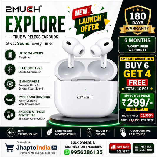 2MUCH EXPLORE TWS – 24H Playtime | Deep Bass | Bluetooth V5.3 | Type-C Charging