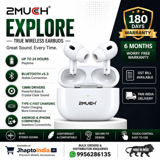 2MUCH EXPLORE TWS – 24H Playtime | Deep Bass | Bluetooth V5.3 | Type-C Charging