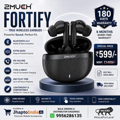 2MUCH FORTIFY Wireless Earbuds – 60H Playtime | ENC Calling | Type-C Fast Charging