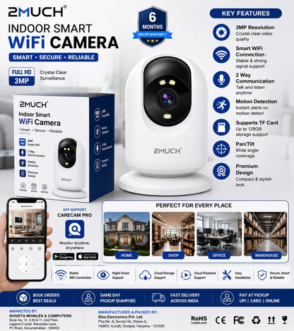 2Much Indoor Smart WiFi Camera | 3MP HD Security Camera with Motion Detection & 2 Way Communication