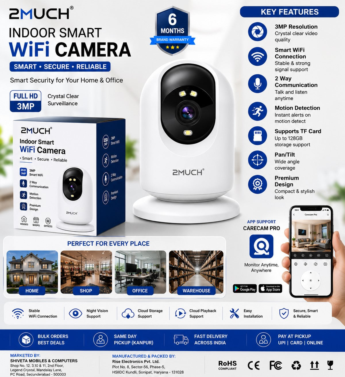 2Much Indoor Smart WiFi Camera | 3MP HD Security Camera with Motion Detection & 2 Way Communication