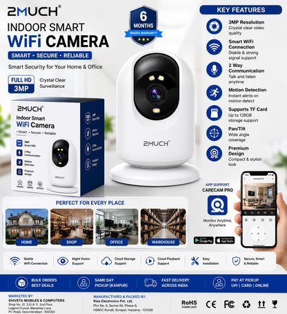 2Much Indoor Smart WiFi Camera | 3MP HD Security Camera with Motion Detection & 2 Way Communication
