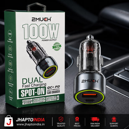 2MUCH Spot-On 100W QC+PD Dual Port Fast Car Charger with Type-C Cable