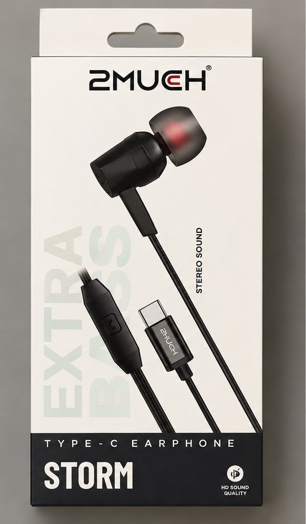 2Much Storm Type-C Wired Earphone with Mic – HD Stereo Sound (10 Pc Pack)