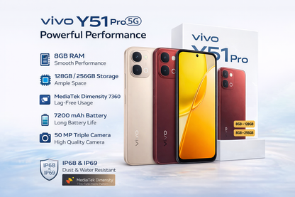 Vivo Y51 Pro 5G (8GB RAM, 128GB/256GB) | Delivery Across India | Pickup in Kanpur