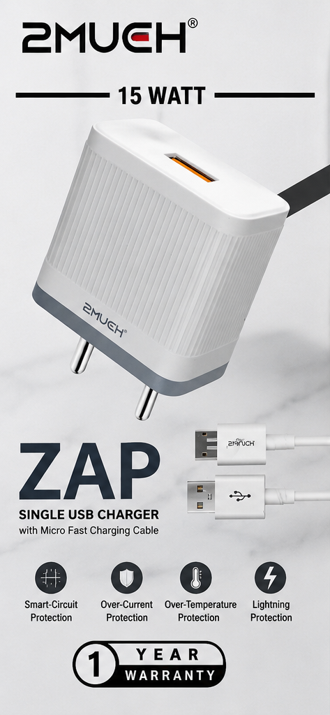2Much ZAP 15W Charger with Micro USB Cable (5 Pc Pack)