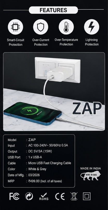 2Much ZAP 15W Charger with Micro USB Cable (5 Pc Pack)